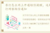 农行怎么网上开通短信提醒，这样开通农行网银短信通知