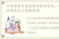 北京出租车发票查询真伪查询，北京出租车发票怎么查询真伪