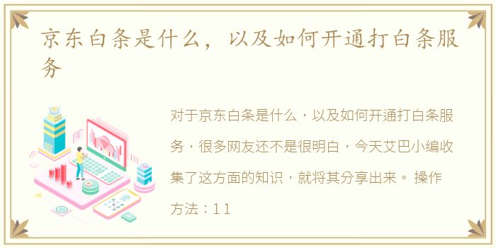 京东白条是什么，以及如何开通打白条服务