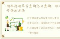 顺丰速运单号查询怎么查询，顺丰速运单号查询方法
