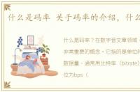 什么是码率 关于码率的介绍，什么是码率