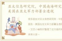 亚太信息研究院，中国南海研究院报告：美国在亚太军力部署全透视
