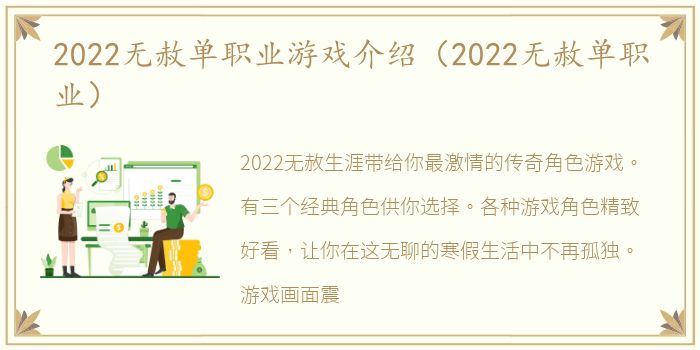 2022无赦单职业游戏介绍（2022无赦单职业）
