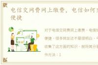 电信交网费网上缴费，电信如何交网费更便捷