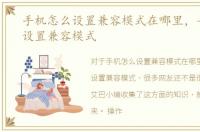 手机怎么设置兼容模式在哪里，手机怎么设置兼容模式