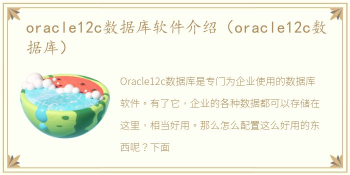oracle12c数据库软件介绍（oracle12c数据库）