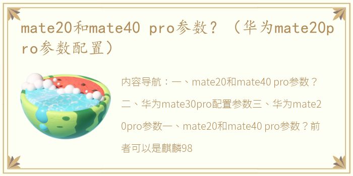 mate20和mate40 pro参数？（华为mate20pro参数配置）