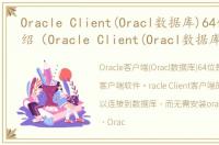 Oracle Client(Oracl数据库)64位软件介绍（Oracle Client(Oracl数据库)64位）