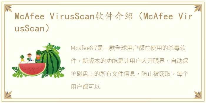 McAfee VirusScan软件介绍（McAfee VirusScan）