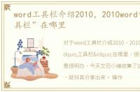 word工具栏介绍2010，2010word中的“工具栏”在哪里
