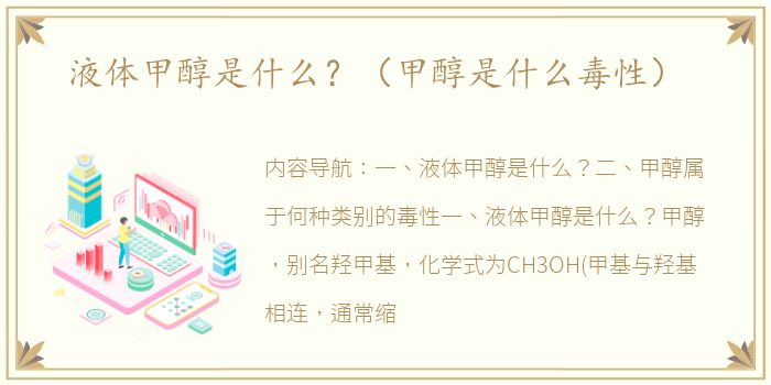 液体甲醇是什么？（甲醇是什么毒性）