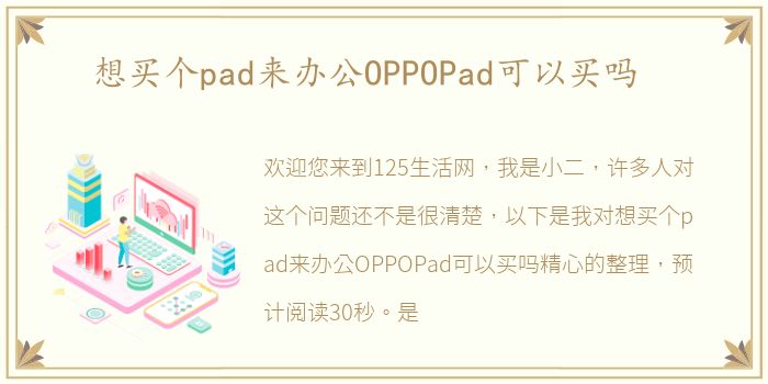 想买个pad来办公OPPOPad可以买吗