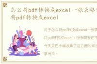 怎么将pdf转换成excel一张表格中，怎么将pdf转换成excel