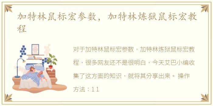 加特林鼠标宏参数，加特林炼狱鼠标宏教程