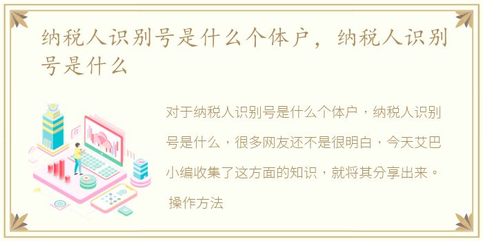 纳税人识别号是什么个体户，纳税人识别号是什么