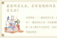 最佳网名大全，求有意境的网名（好听网名大全）