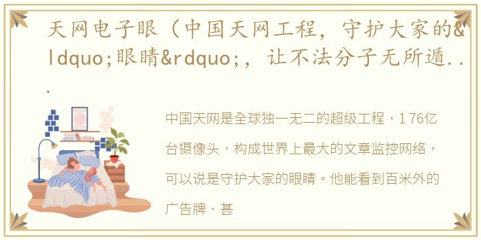 天网电子眼（中国天网工程，守护大家的“眼睛”，让不法分子无所遁形！）
